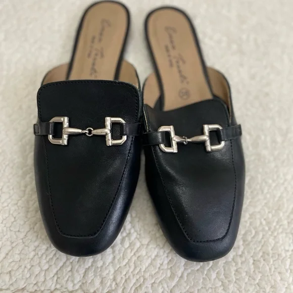 Zara | Shoes | Enzo Tesoti Mules Flat Black Leather Bit  display picture 1